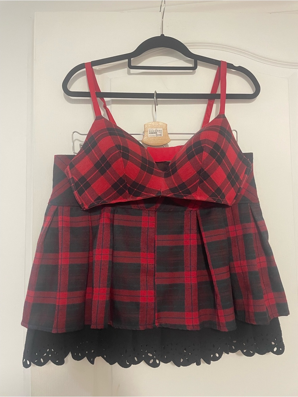 Red Plaid Bustier Top Red Plaid Skirt